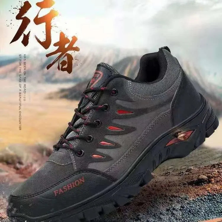 Men's suede hiking sneakers mid-top design with lace-up closure and platform rubber sole