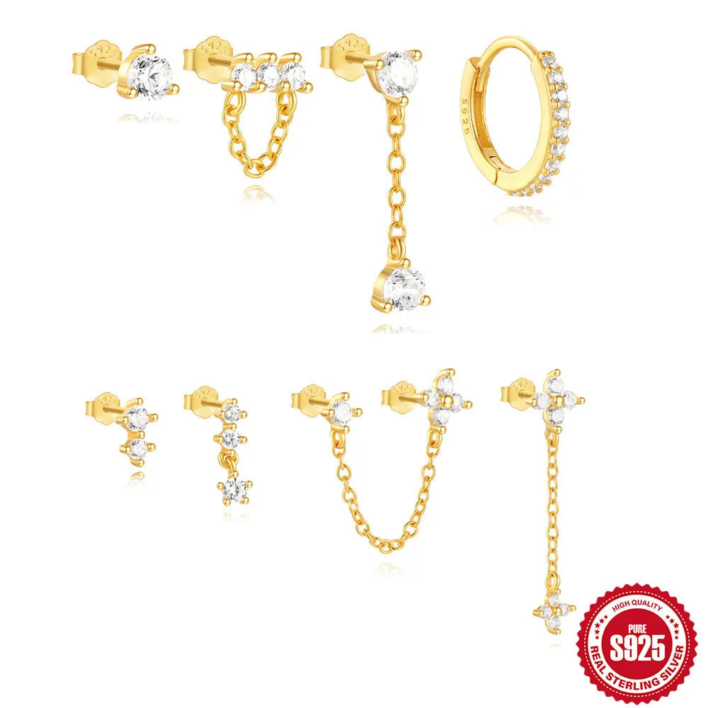 S925 sterling silver geometric clover petal earrings with electroplated gold finish options