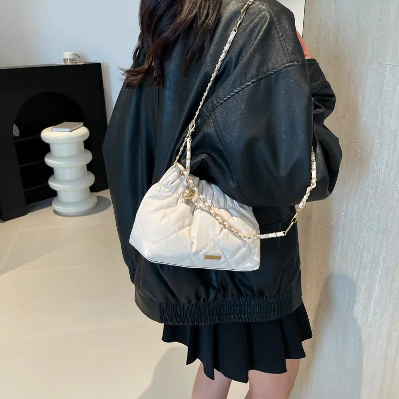 Diamond embroidery thread women's chain shoulder bag in PU leather bucket shape