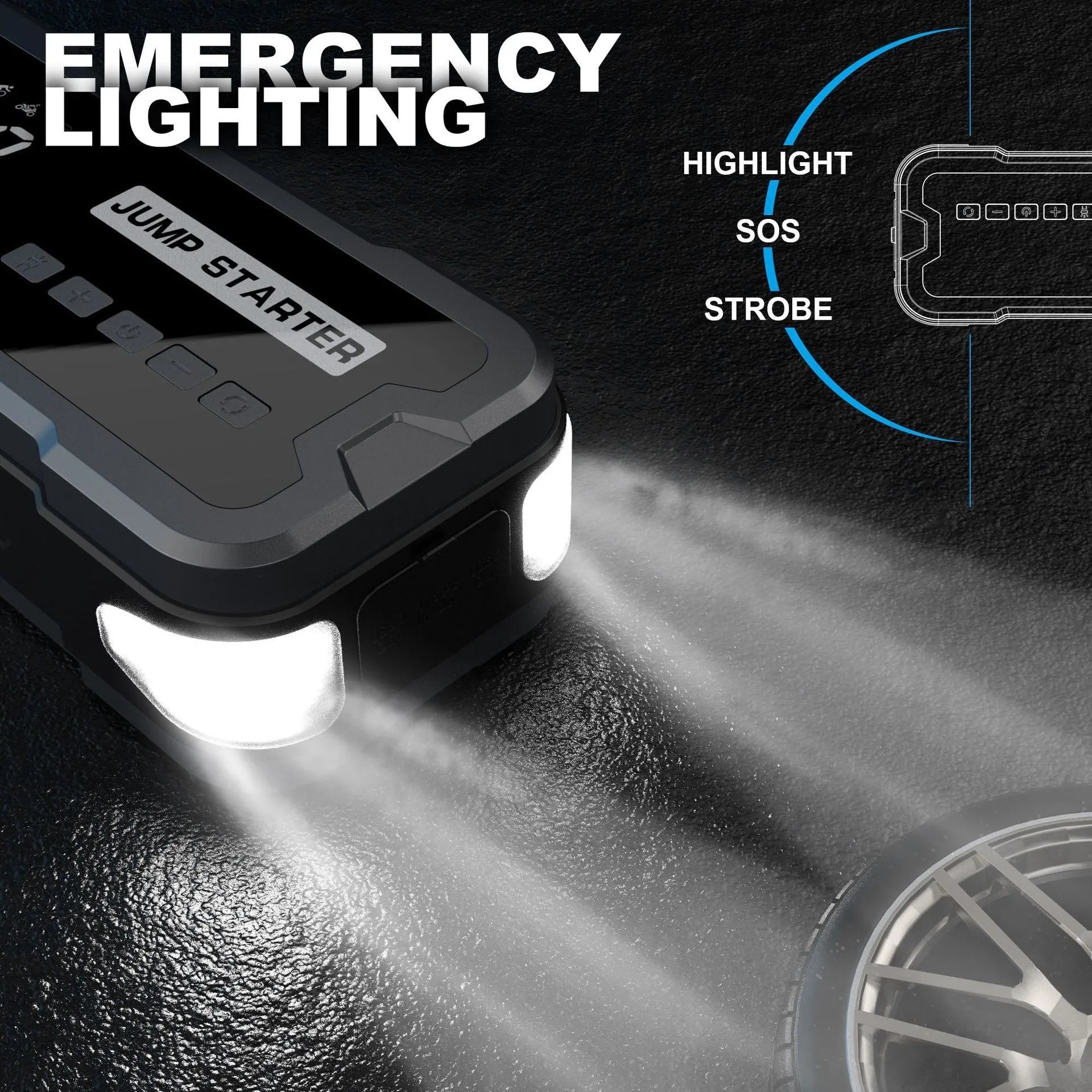 CY53 model black portable car jump starter power bank with digital screen and air hose