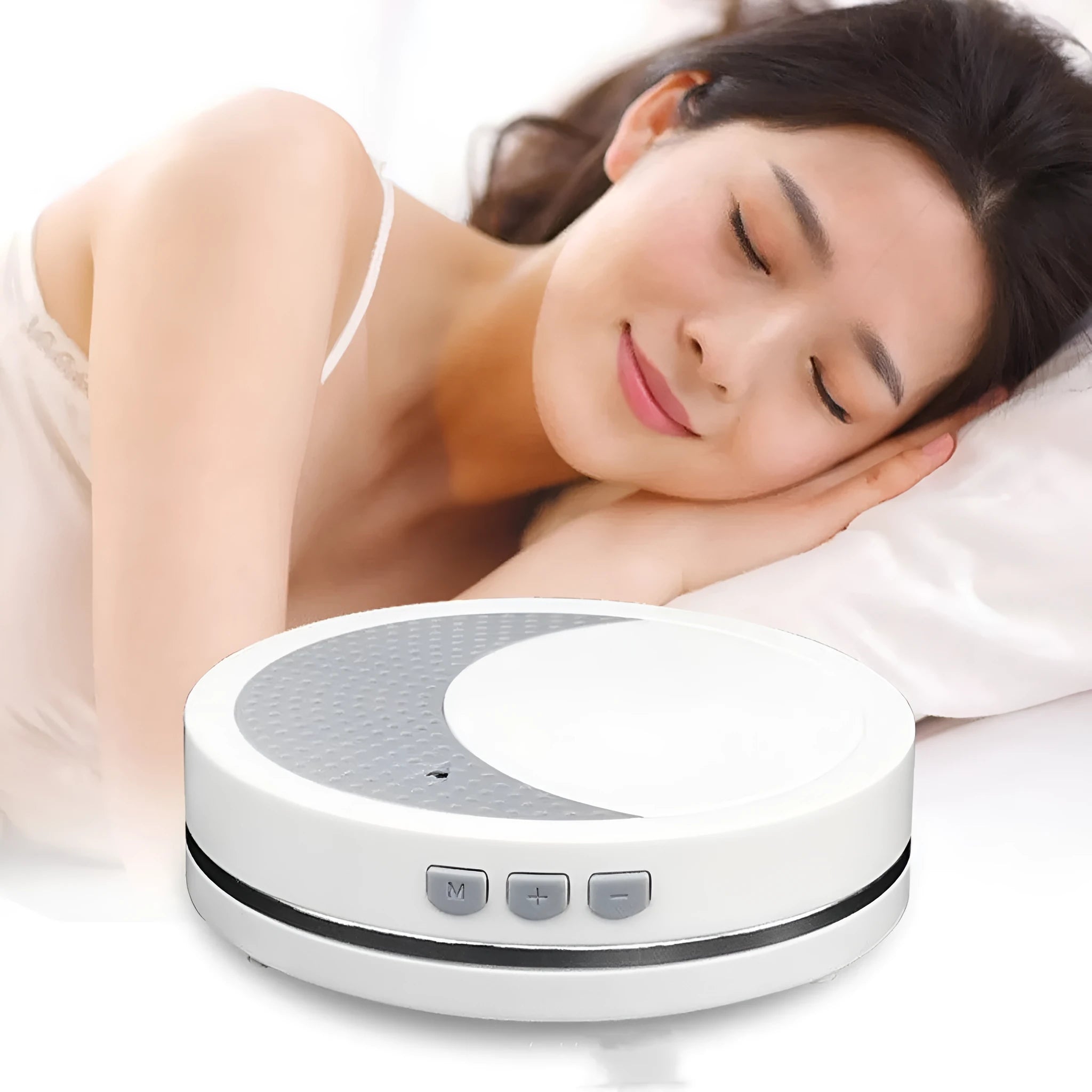 White plastic sleep aid device with USB port for anxiety and insomnia relief