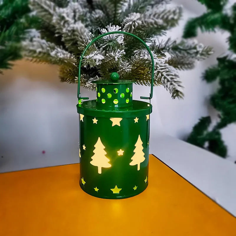 Nordic style wrought iron electronic candle lantern with LED light in green, red, or white.