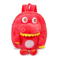 Dinosaur plush backpack for children with embroidered design in blue colour showing soft handle and animal pattern