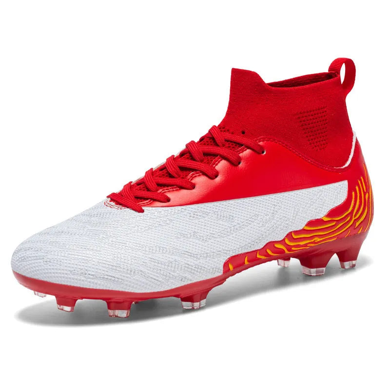 Breathable spike football boots with PVC upper and lace-up closure on grass