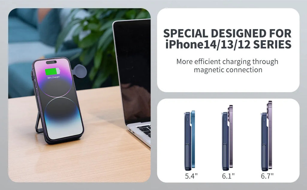 Black magnetic wireless power bank with 10000mAh capacity and industrial design