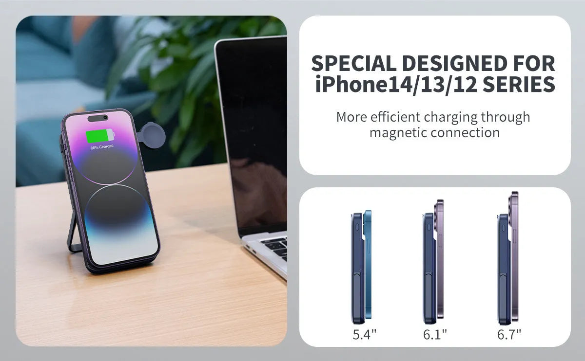Black magnetic wireless power bank with 10000mAh capacity and industrial design