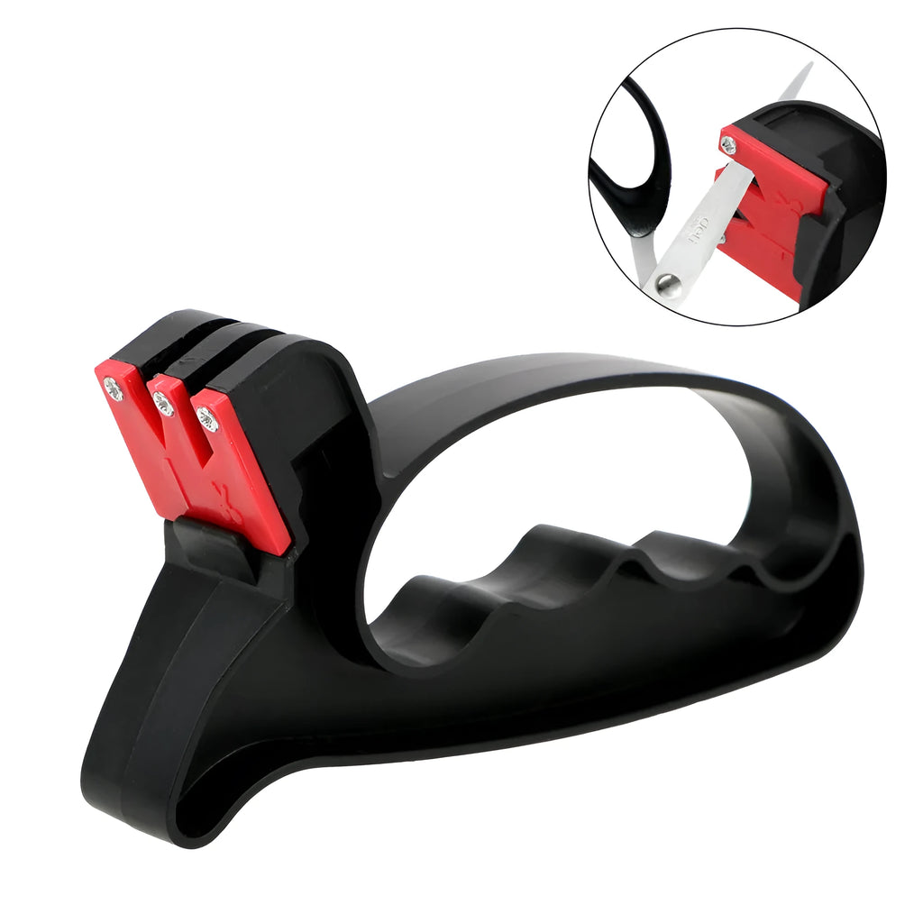 Black handheld knife and scissor sharpener tool with tungsten steel grindstone