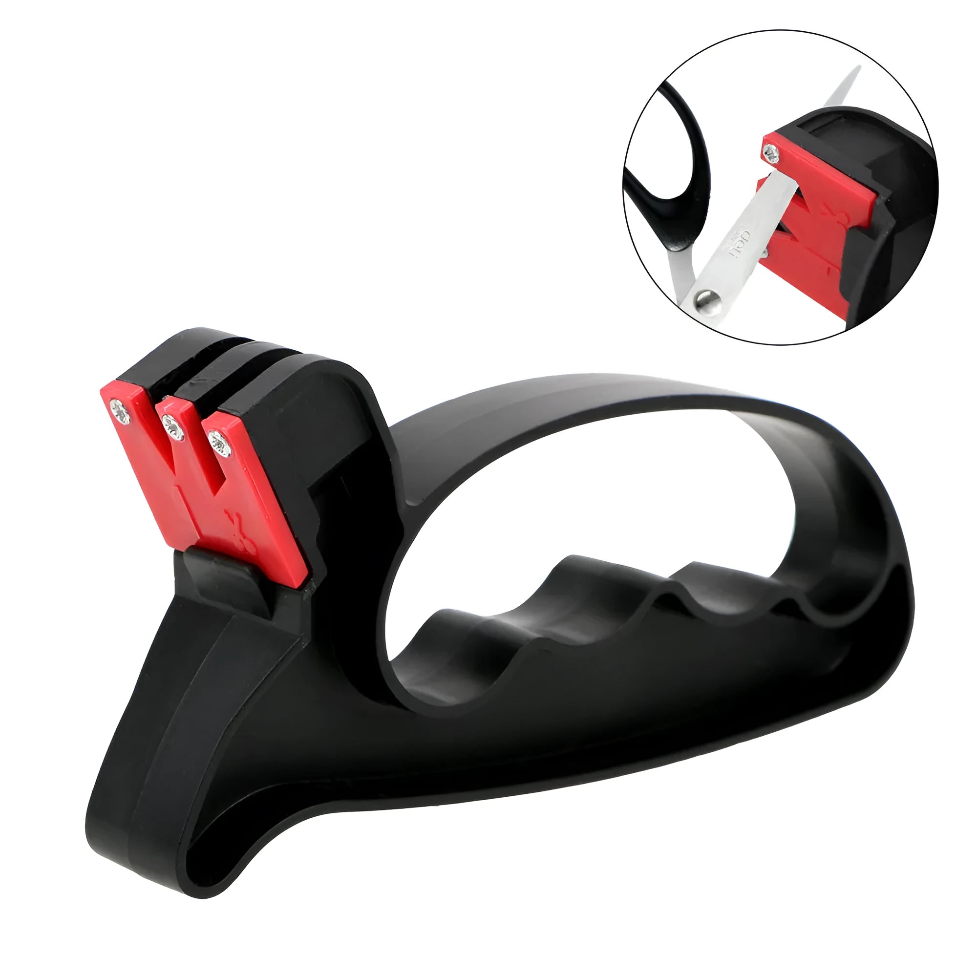 Black handheld knife and scissor sharpener tool with tungsten steel grindstone