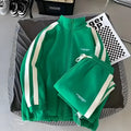 Casual sporty sweatshirt set with letter print and side pockets in green, available in sizes M to 3XL