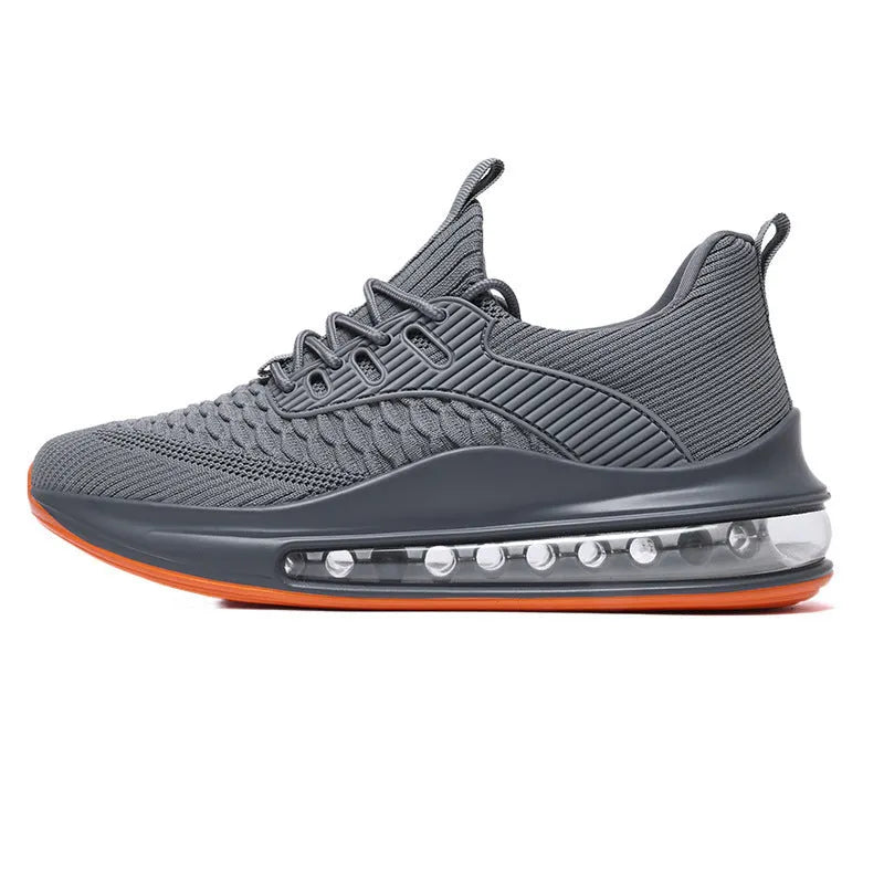 Men's black mesh running shoes with platform heel and rubber sole