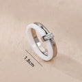 Women's titanium steel heart-shaped double ring with inlaid zirconium stones in gold black finish