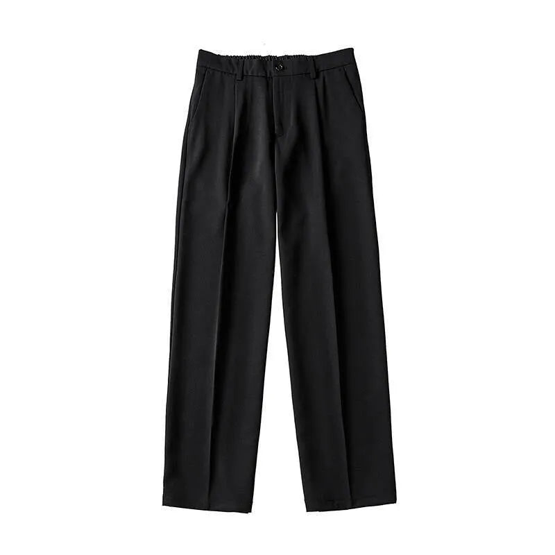 Black straight anti-wrinkle suit trousers with zip placket, polyester fiber, non-ironing finish