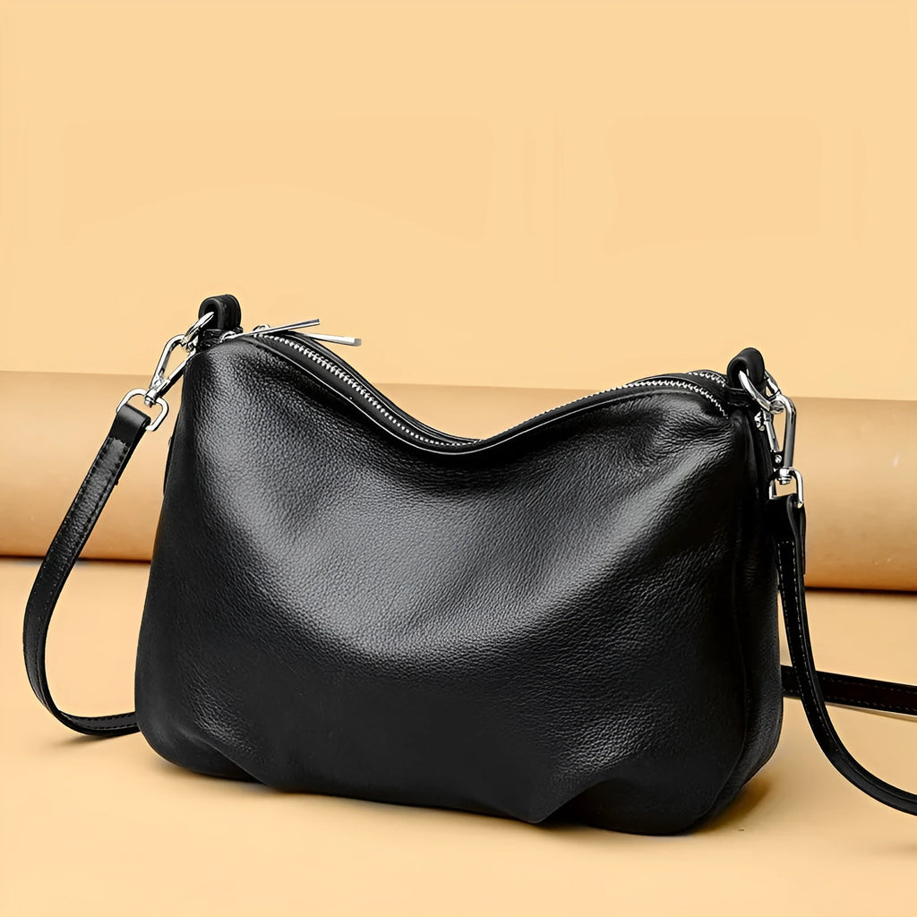 Genuine leather women's crossbody bag large capacity first layer cowhide in black, apricot, elephant gray