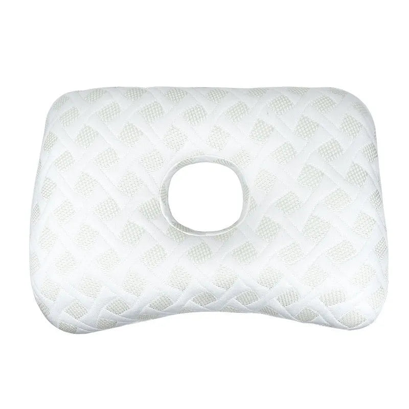 Beauty salon single hole ear pillow with detachable cover in grey, shown next to a towel.