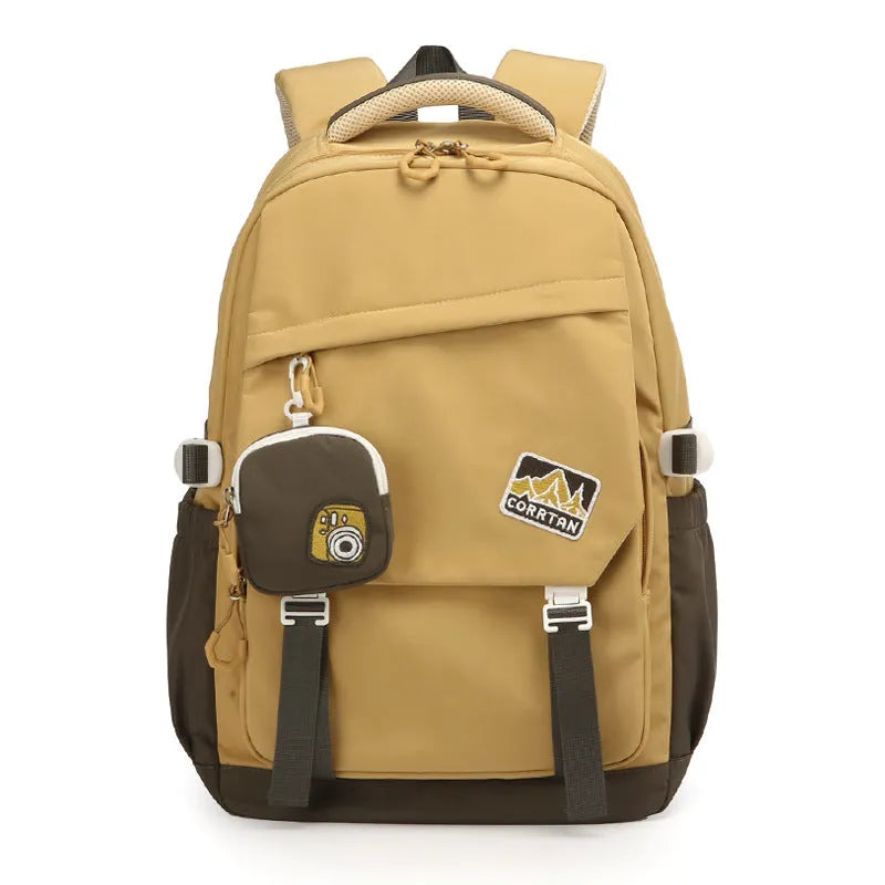 Oxford cloth backpack with air pillow belt in black colour, 36-55 litre capacity for school