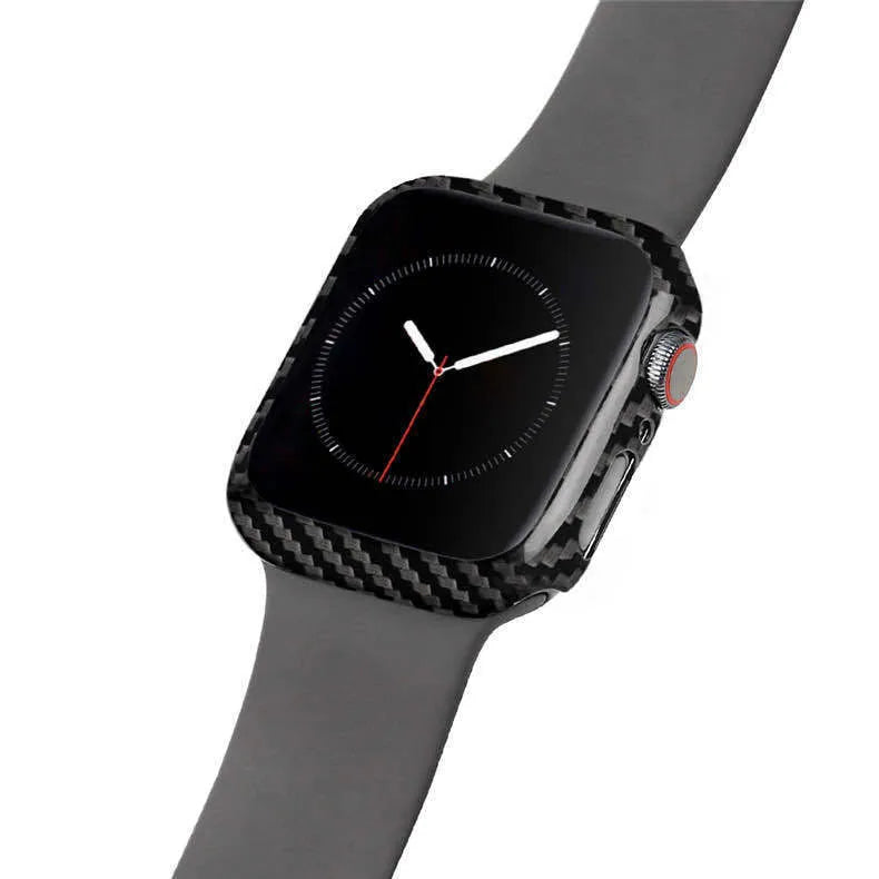 Apple Watch 4 half wrap leather case with carbon fibre accessories in bright black