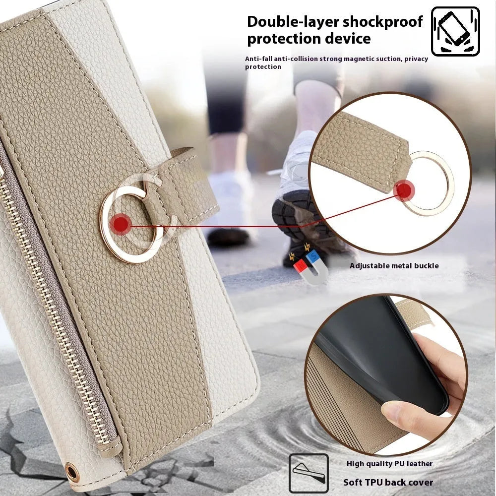 Multifunctional card phone case with lanyard bracket and magnetic suction for Apple iPhone