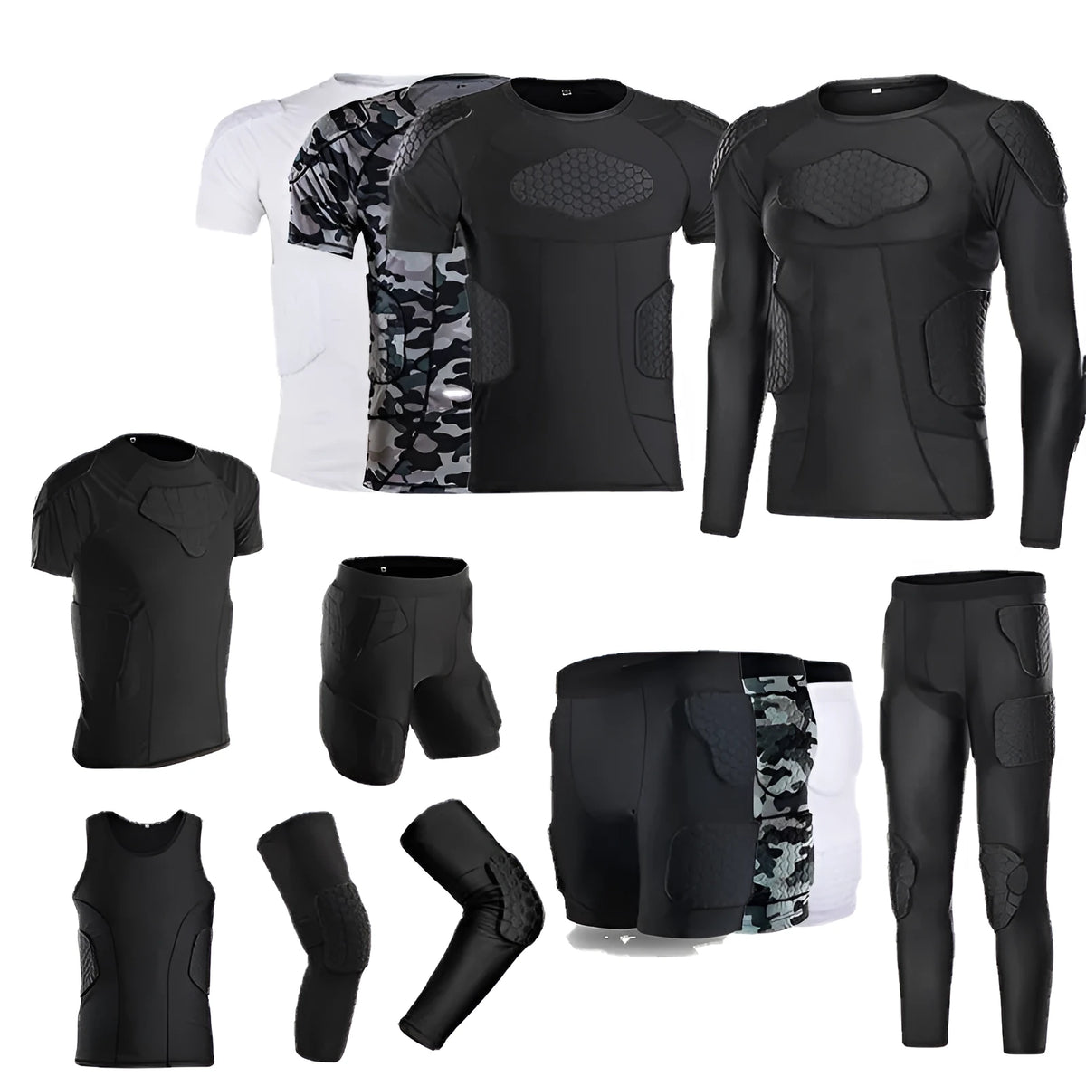 Olive anti-collision football training suit set including T-shirt, vest, and shorts on display