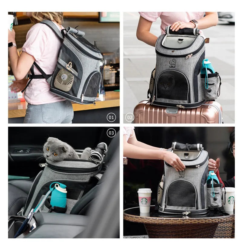 Breathable nylon pet backpack for dogs and cats up to 20 kg available in grey colour with ventilation panel