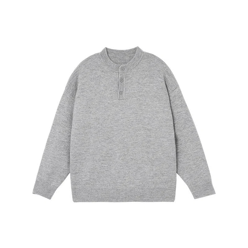 Men's loose fit long sleeve polyester knit sweater in black, Hong Kong style pullover