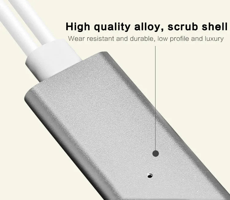 Silver HDMI 2-in-1 plug-and-play cable adapter 2 metres length on white background