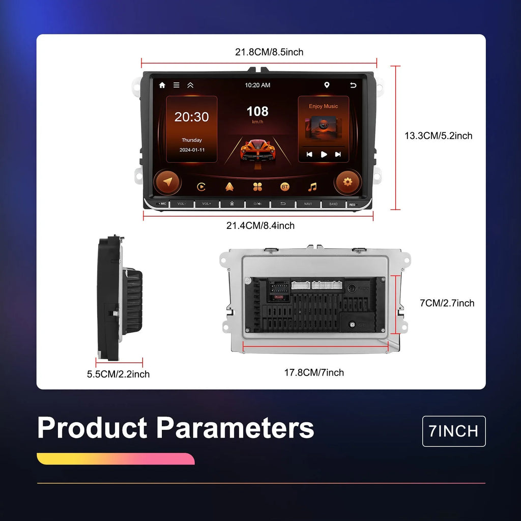 7-inch Android car central control stereo with wireless Carplay for Volkswagen dashboard