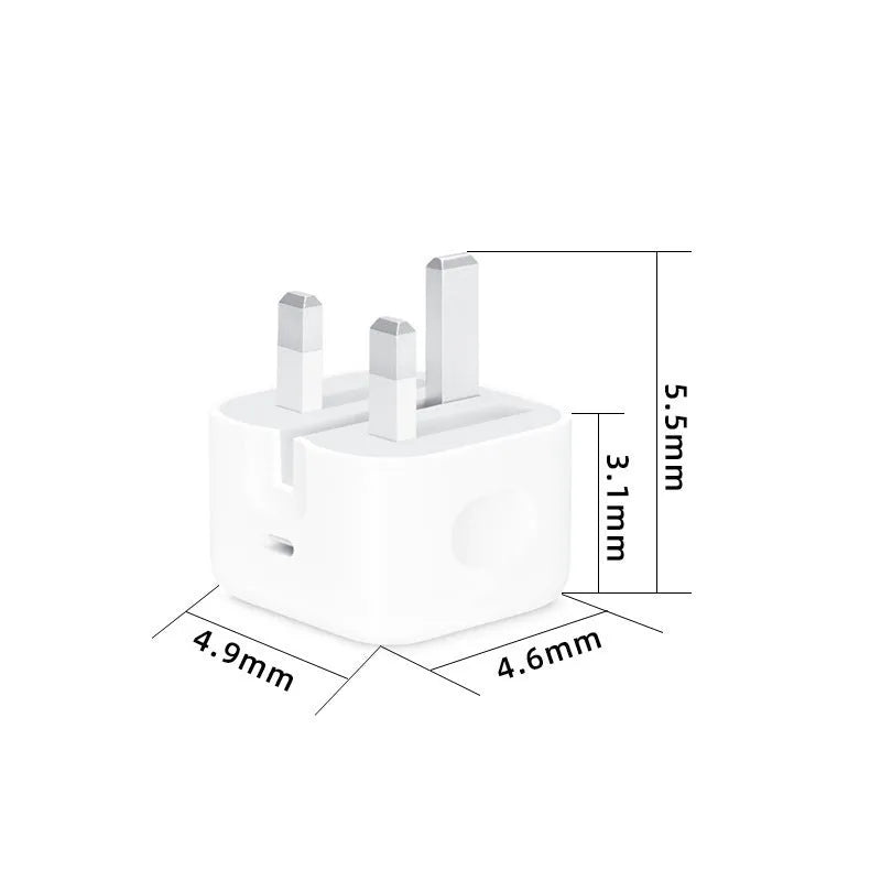 White 20W UK plug phone charger with Type-C cable in various lengths
