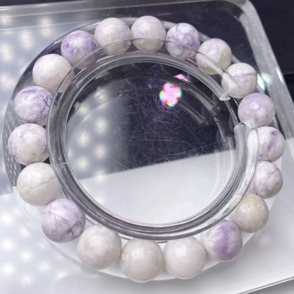 Natural purple turquoise women's bracelet with elastic cord, showing bead size options