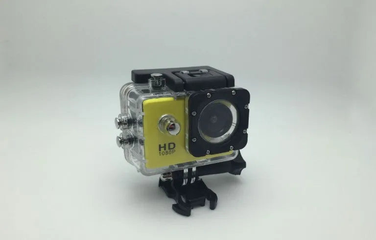 Waterproof sports camera recorder with 30 metre depth rating in black ABS plastic housing showing lens and 2.0 inch display screen