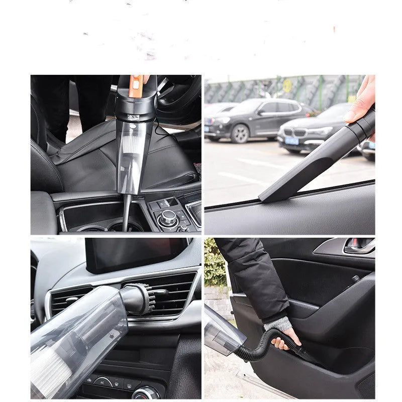 Four-in-one 12V car vacuum cleaner with digital tyre pressure display and 420cm power cord