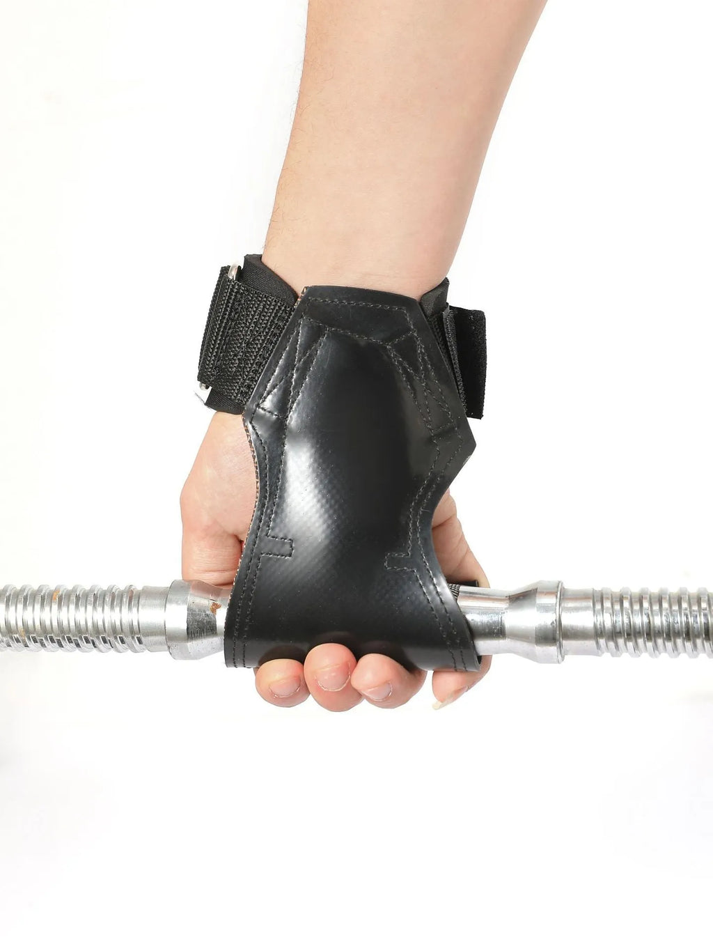 Black rubber non-slip booster hose belt for weightlifting and rock climbing grip aid.