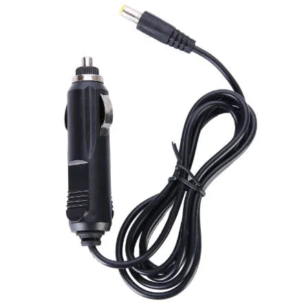 Black 50W electric air pump 8x6x8 cm with 230V plug, 12V car cable, and three nozzle attachments