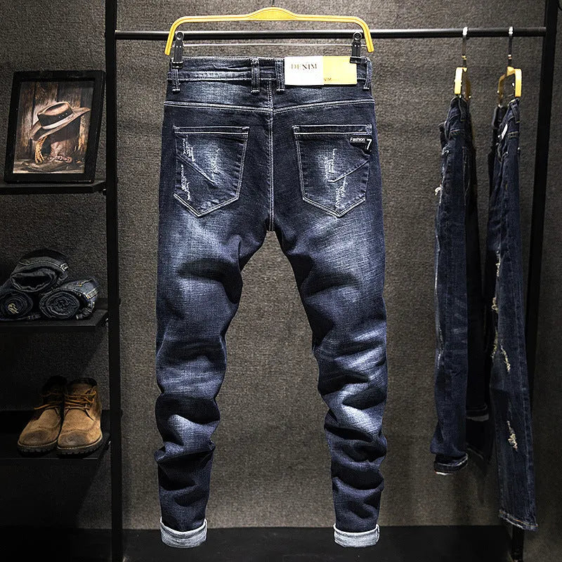 Men's slim fit skinny jeans in cotton denim with micro elasticity fabric available in dark blue and light blue