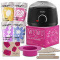 WUWUVISTA 27-piece hypoallergenic wax kit with machine, wax beads, sticks, and guidebook in black or pink.