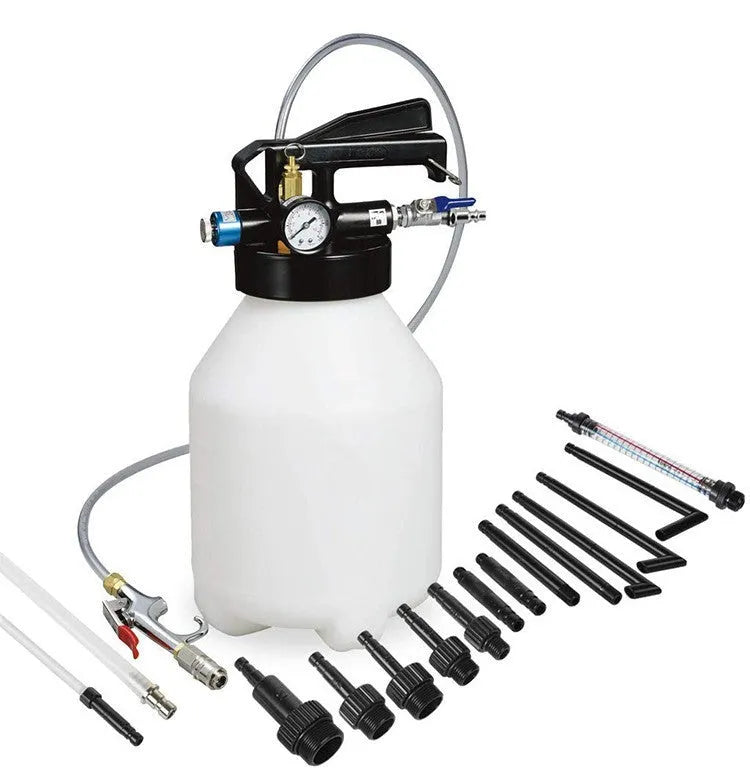 Pneumatic automatic transmission oil changer machine with tank filler on garage floor