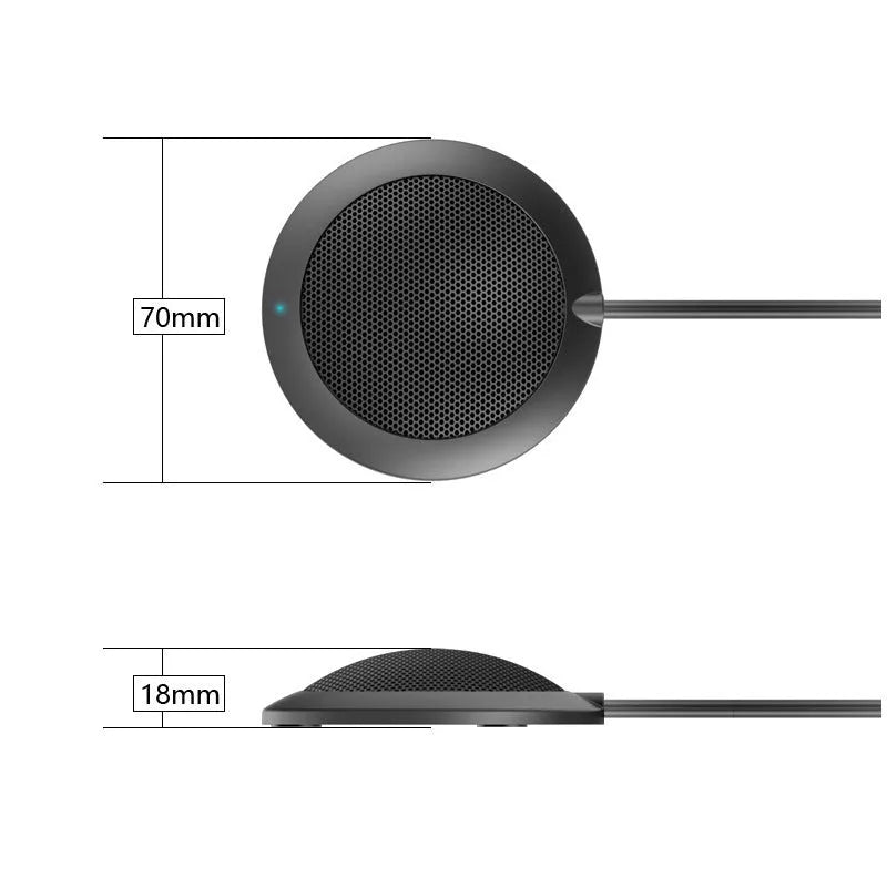 Black USB desktop microphone with metal mesh cover and zinc alloy shell on a computer desk