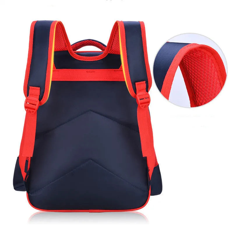 Blue cartoon anime print nylon school backpack for kids with pencil case.