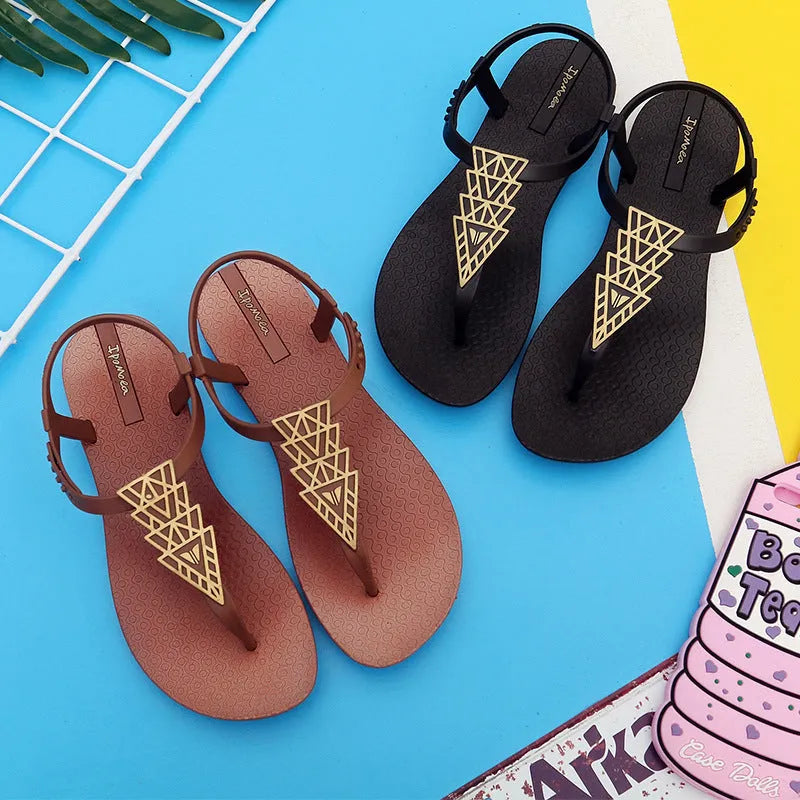 Bohemia soft bottom flat sandals in black or brown, simple folk style, women's sizes 36-39