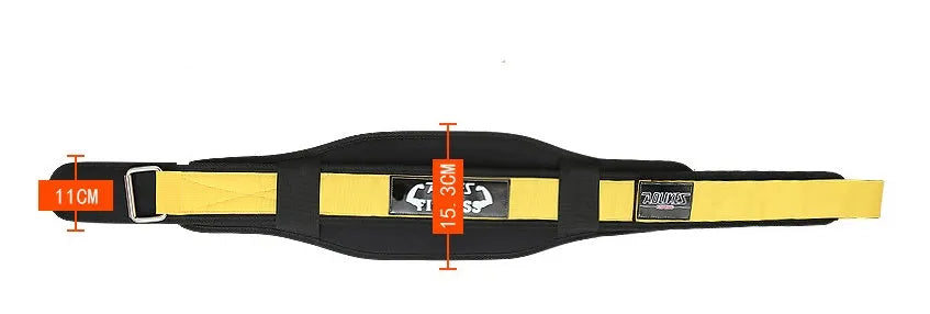 Nylon fitness weightlifting waistband in black, red, or yellow colours on a plain background.
