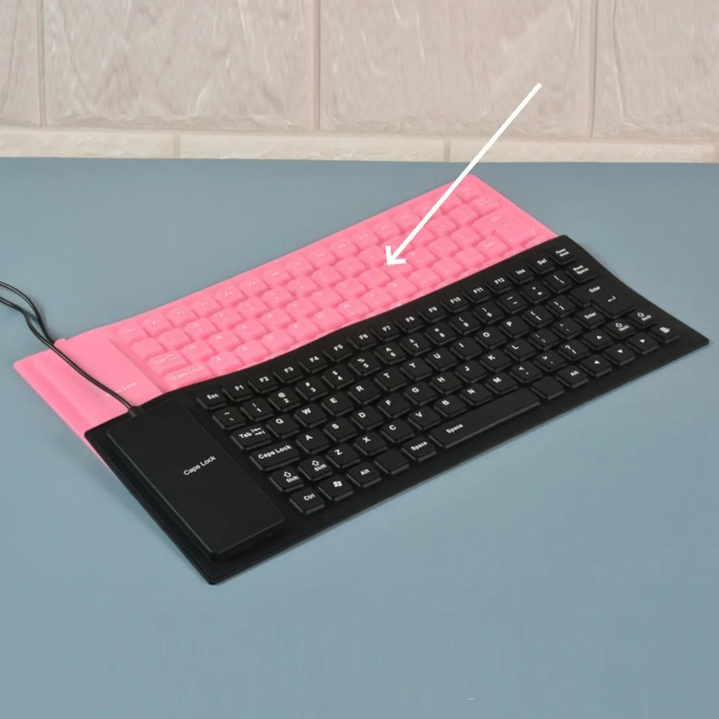 Silicone wired mini folding keyboard with mute soft keys and USB cable in black