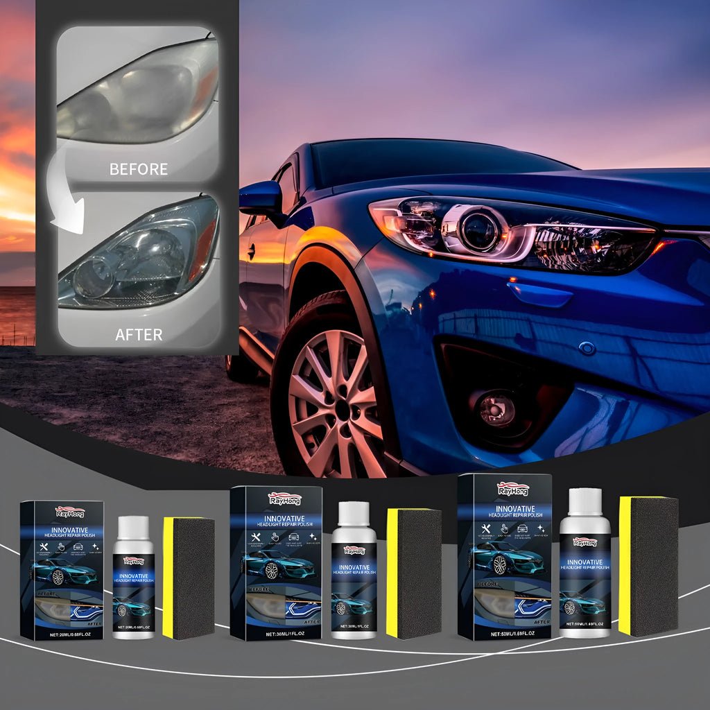 Car headlight renovation care solution kit with sponge applicator in 20ml 30ml 50ml sizes