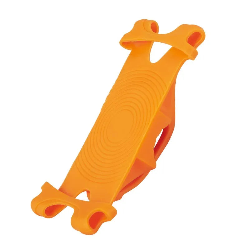 Adjustable silicone bicycle phone holder mounted on handlebar with smartphone secured