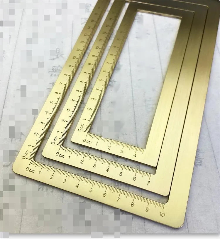 Solid brass calligraphy paper weight with engraved square design for writing stationery