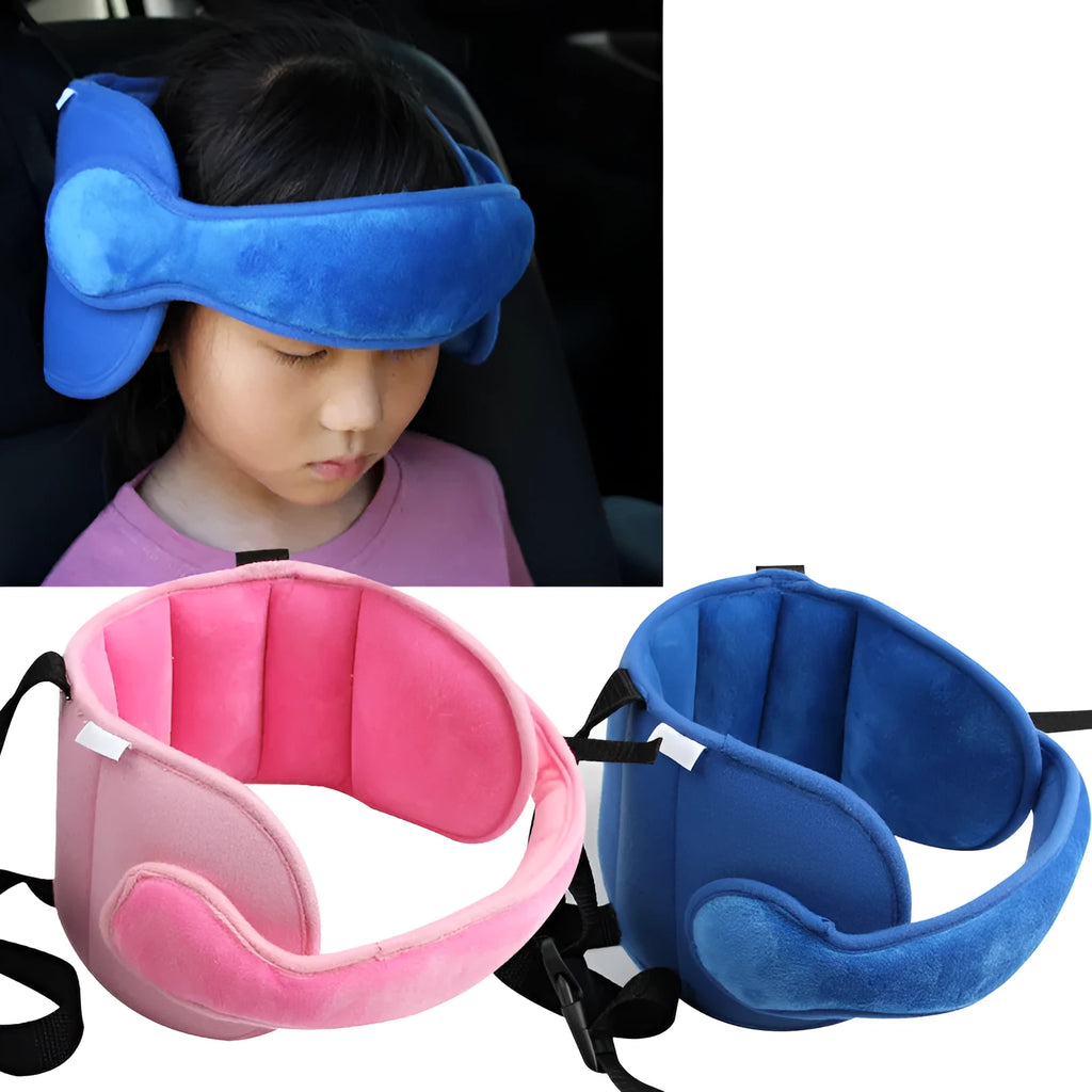 Adjustable child car sleeping safety belt with forehead strap, available in seven colours, lightweight and machine washable