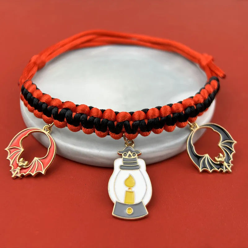 Halloween hand-woven pet collar decoration with geometric pattern and zinc alloy buckle for collars 15-38cm