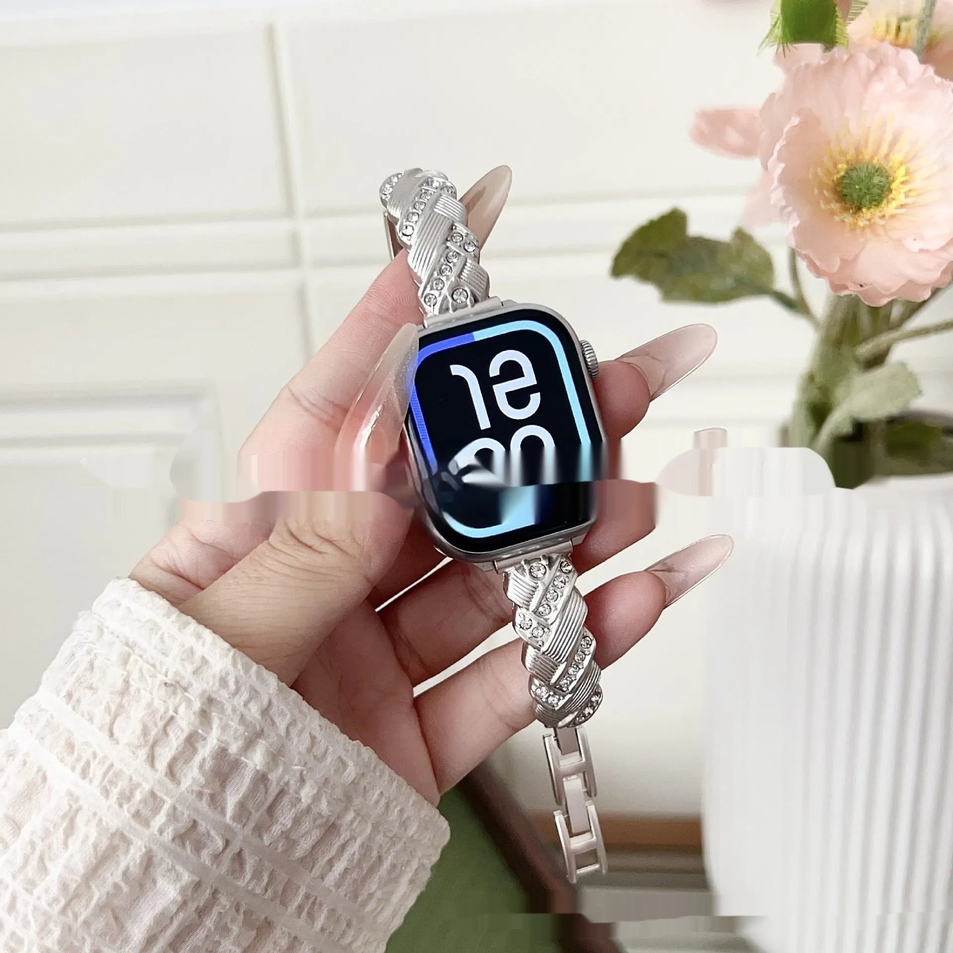 Personalised twist diamond pattern zinc alloy metal Apple Watch strap in multiple colour options