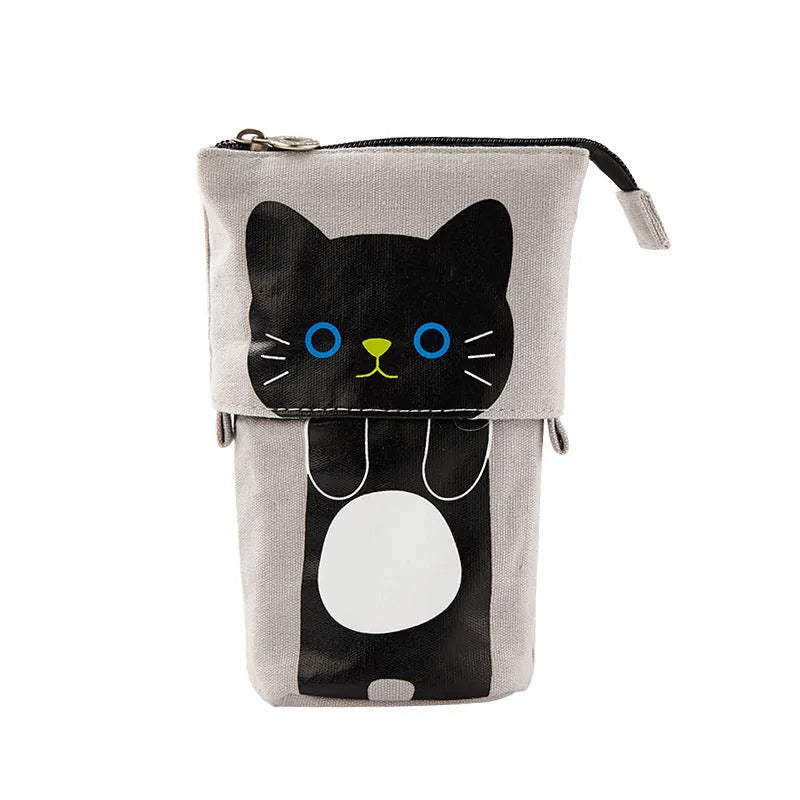 Round Korean-style canvas pencil bag with cartoon pattern in multiple colour options