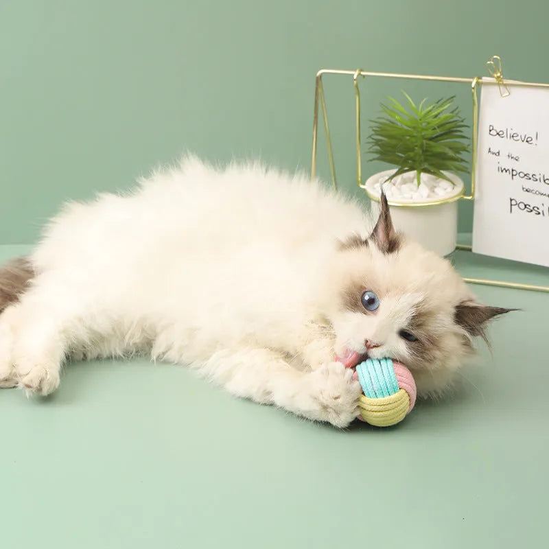 Handmade cat hair ball plush cotton toy measuring 5cm in blue powder, green blue and pink green colour options
