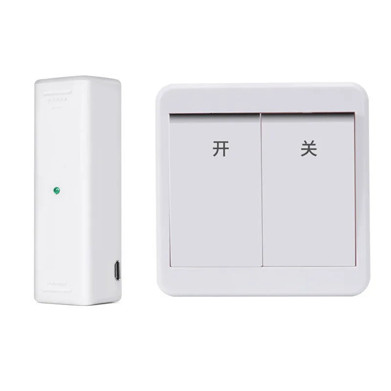 White and gold wireless voice control light switch remote kits with USB charging port on main unit.