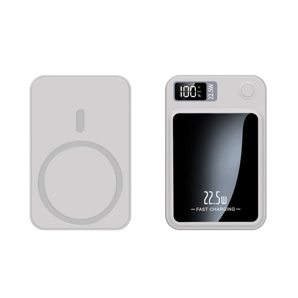 Wireless power bank with MagSafe in black, white, purple or green colours showing industrial design